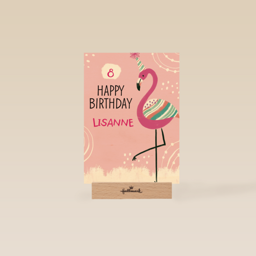 Verjaardagskaart flamingo aanpasbare tekst