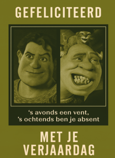 Shrek verjaardagskaart savonds een vent