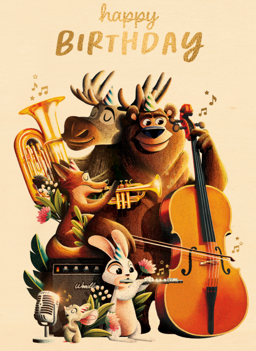 Folio verjaardagskaart dieren orkest
