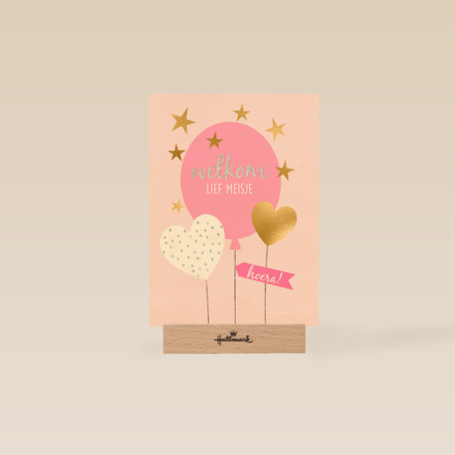 babykaart dochter welkom lief meisje roze ballon