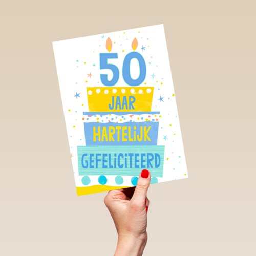 Verjaardagskaart leeftijden 50 jaar taart