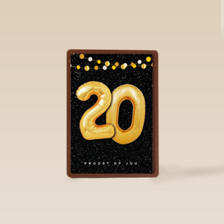 Verjaardagskaart leeftijden 20 ballonletters