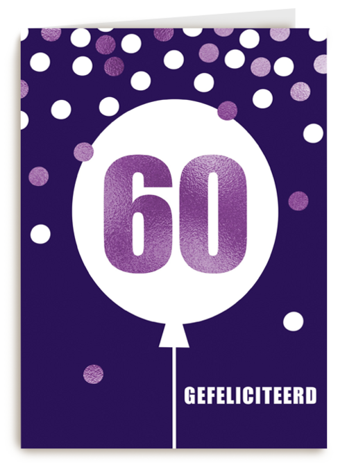 Verjaardagskaart leeftijden 60 paars ballon