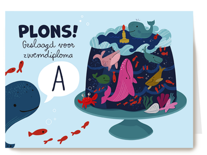 Zwemdiploma kaart plons geslaagd