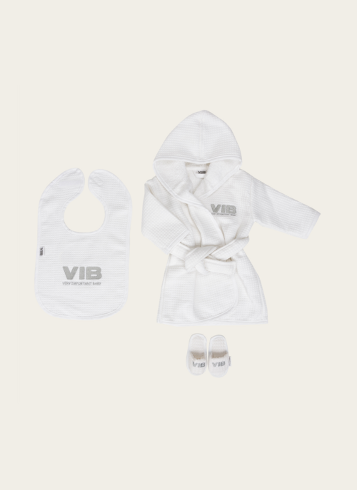 Giftset Badjas, Slabbetje En Slippers Wit | Vib Cadeau Baby |