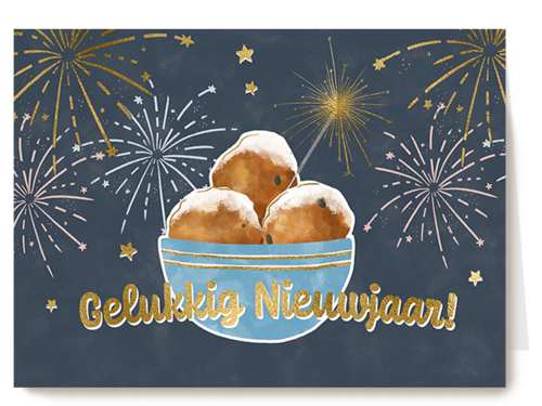 Kaart Hallmark | Nieuwjaar | Making Memories Gelukkig Nieuwjaar Oliebollen En Vuurwerk