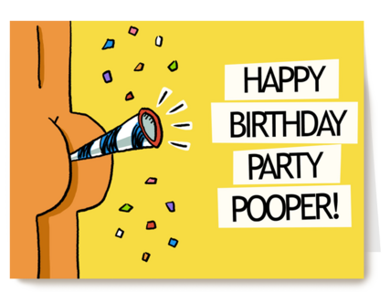 Verjaardagskaart man grappig Happy birthday party pooper