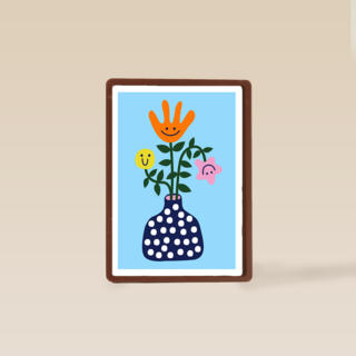 Zomaar kaartje vaas met bloemen smileys