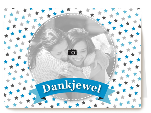 fotokaart wit met blauwe stipjes dank je wel