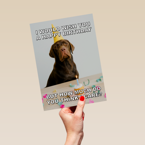 verjaardagskaart met hond met feesthoed
