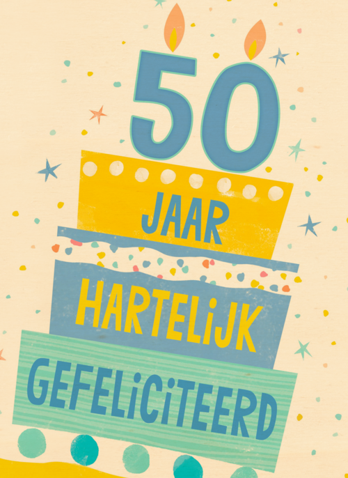 Verjaardagskaart leeftijden 50 jaar taart