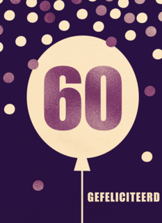 Verjaardagskaart leeftijden 60 paars ballon