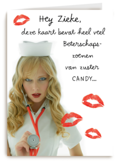 Beterschapskaart man Zuster met kusjes