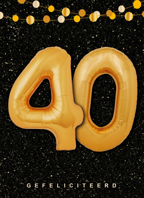 Verjaardagskaart leeftijden 40 ballonletters