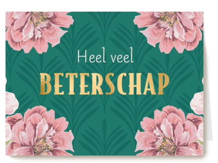 beterschap kaart groen met bloemen