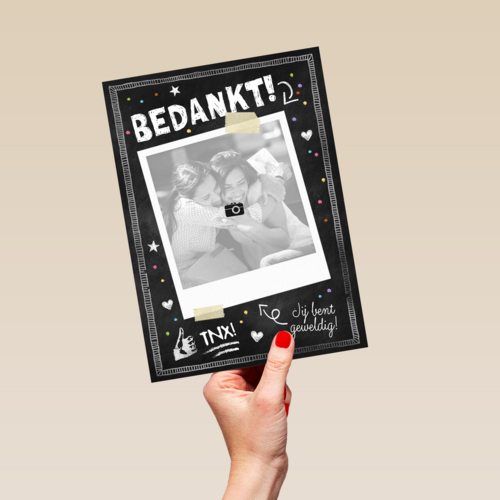 fotokaart krijtbord zwart wit bedankt