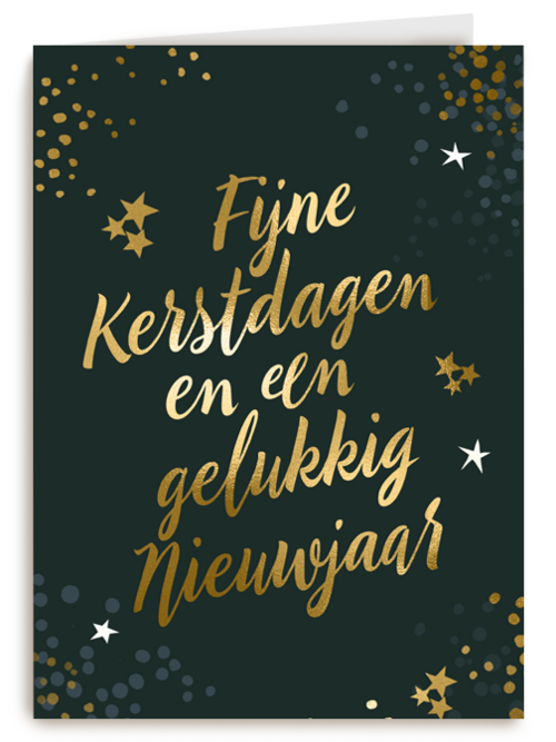 kerstkaart met gouden tekst op groen