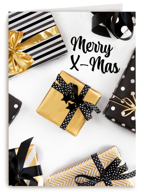 Kerstkaart zwart goud kerstcadeau merry xmas