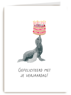 Zeeleeuw met taart verjaardagskaart