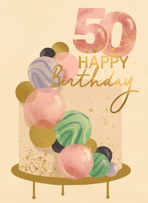 Verjaardagskaart 50 taart Happy Birthday