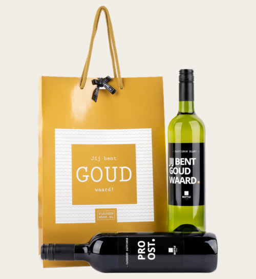 Wijncadeau Jij Bent Goud Waard in Geschenktas