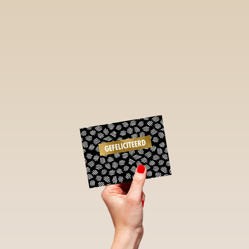 Gefeliciteerdkaart grafisch met streepjes zwart wit goud