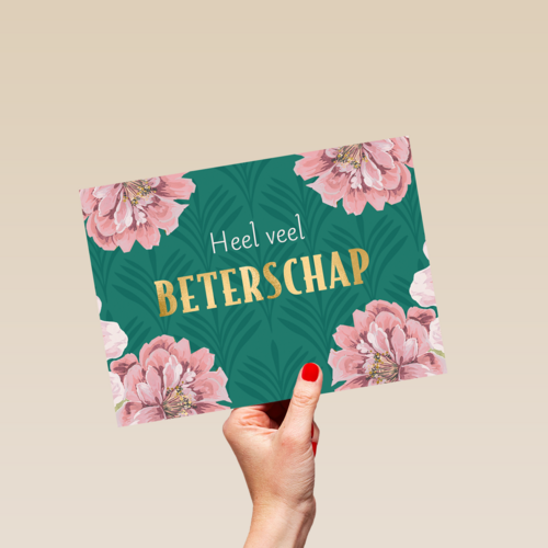 beterschap kaart groen met bloemen