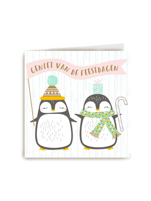 kerstkaart pinguins geniet van de feestdagen