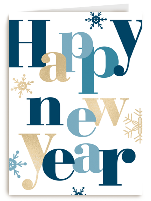 nieuwjaarskaart happy new year met ijskristallen