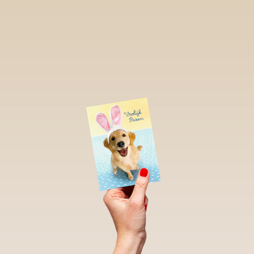 Pasen kaart hond met Paashaas oren