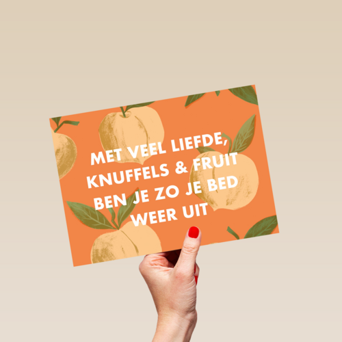 Beterschapskaart Rijmend Met veel liefde knuffels en fruit