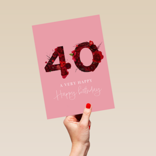 Verjaardagskaart 40 bloemen roze