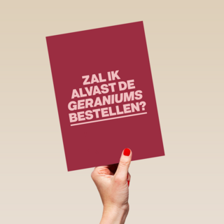 verjaardag kaart andc zal ik de geraniums alvast bestellen