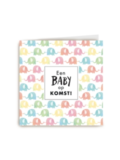 kaart een baby op komst met gekleurde olifantjes