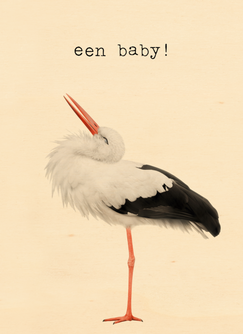 Een furry cuddles kaart met een ooievaar