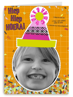 verjaardag kaart kids meisje feestmuts