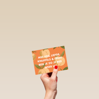 Beterschapskaart Rijmend Met veel liefde knuffels en fruit