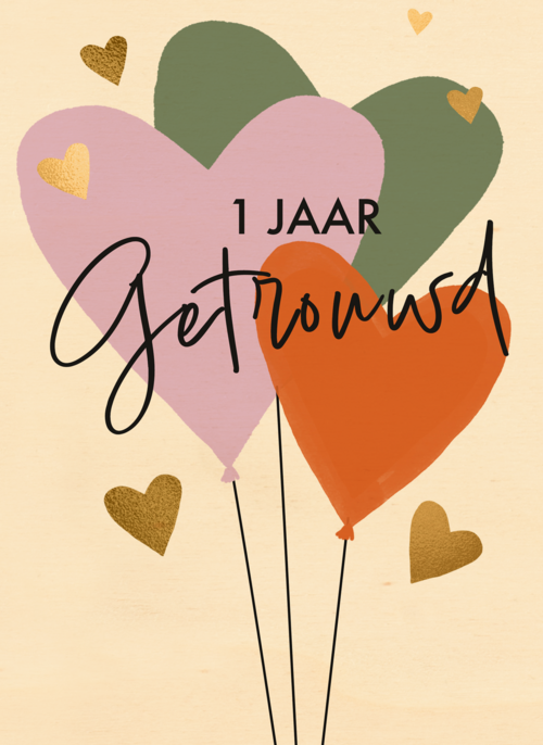 Houten Kaart Huwelijksjubileum | Houten Kaart Hallmark | Huwelijksjubileum | 1 Jaar Getrouwd Jubileum Met Ballonnen