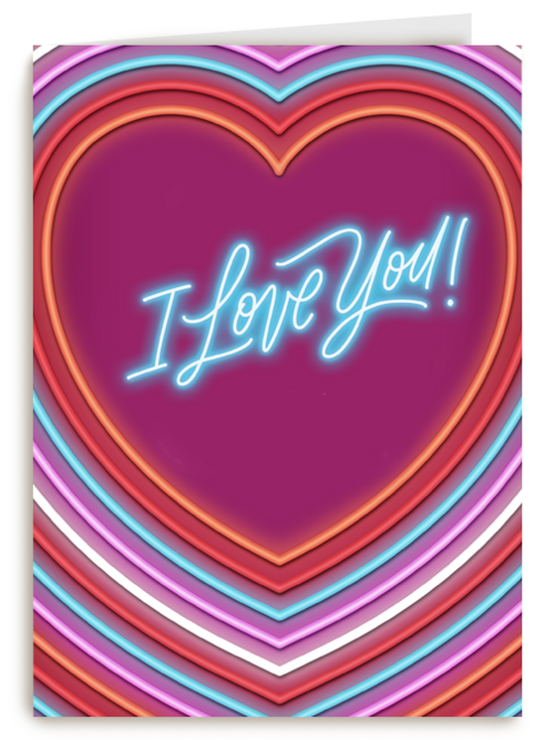 Valentijn kaart I love you neon stijl