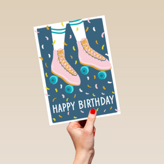 verjaardagskaart hip happy rollerskates birthday