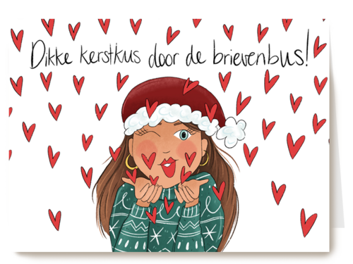 dikke kus door de brievenbus kaart