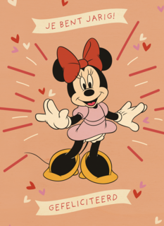 Verjaardagskaart Minnie Mouse gefeliciteerd