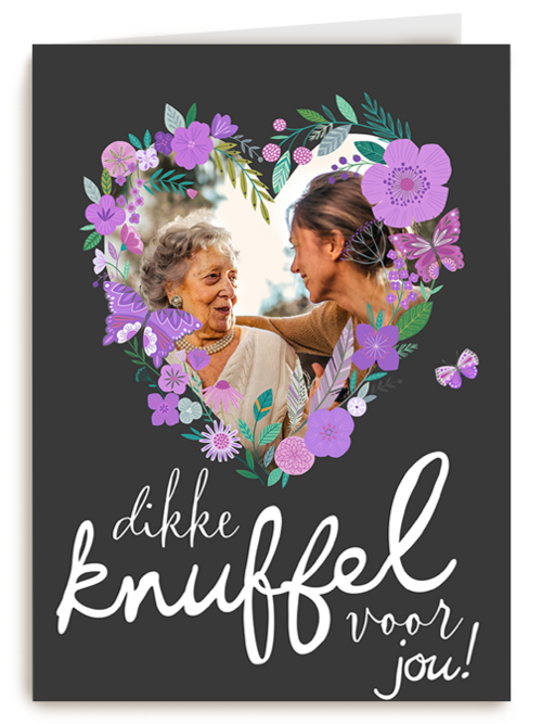 moederdag fotokaart dikke knuffel voor jou bloemen hart