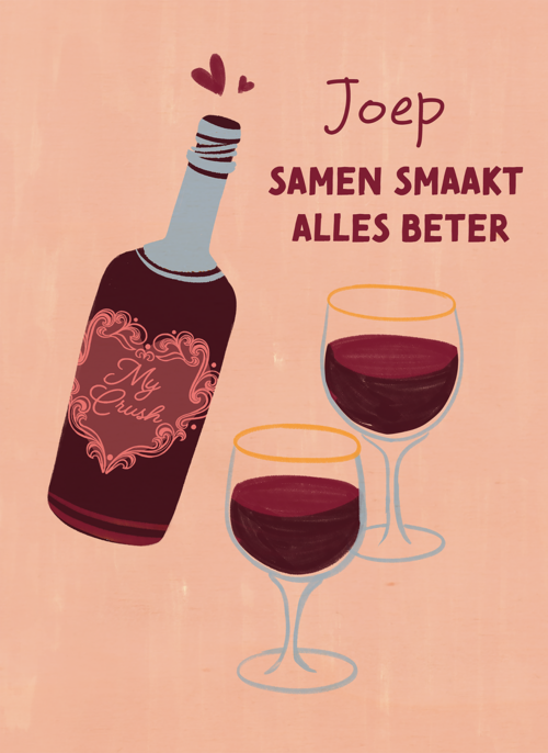 Houten Kaart Valentijn | Houten Kaart Hallmark | Valentijn | Valentijn Wijn Smaakt Samen Beter