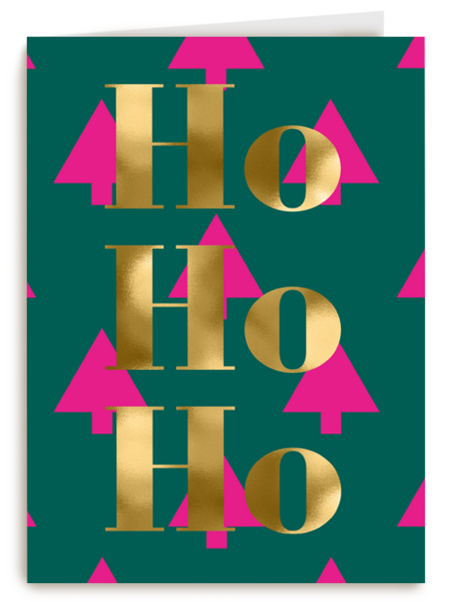 kerstkaart hip kerstboom ho ho ho goud