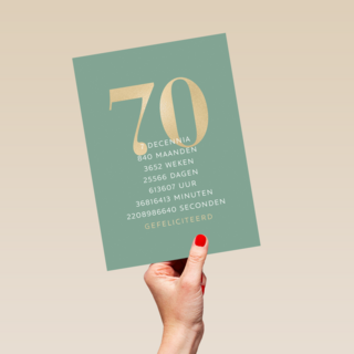 Verjaardagskaart 70 groen gouden letters