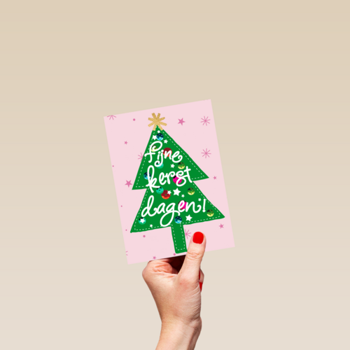 Kerstkaart Hip Kerstboom fijne kerstdagen