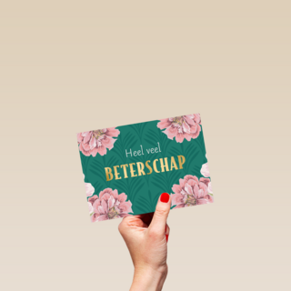 beterschap kaart groen met bloemen