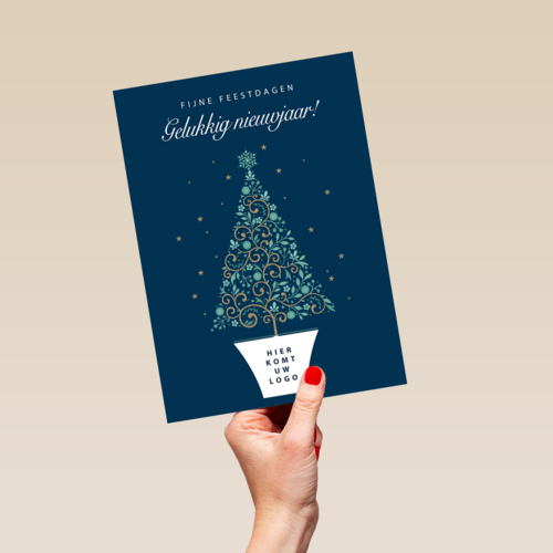 zakelijke kerstkaart met kerstboom en logo