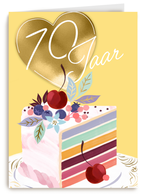 verjaardagskaart voor 70 jaar met cake